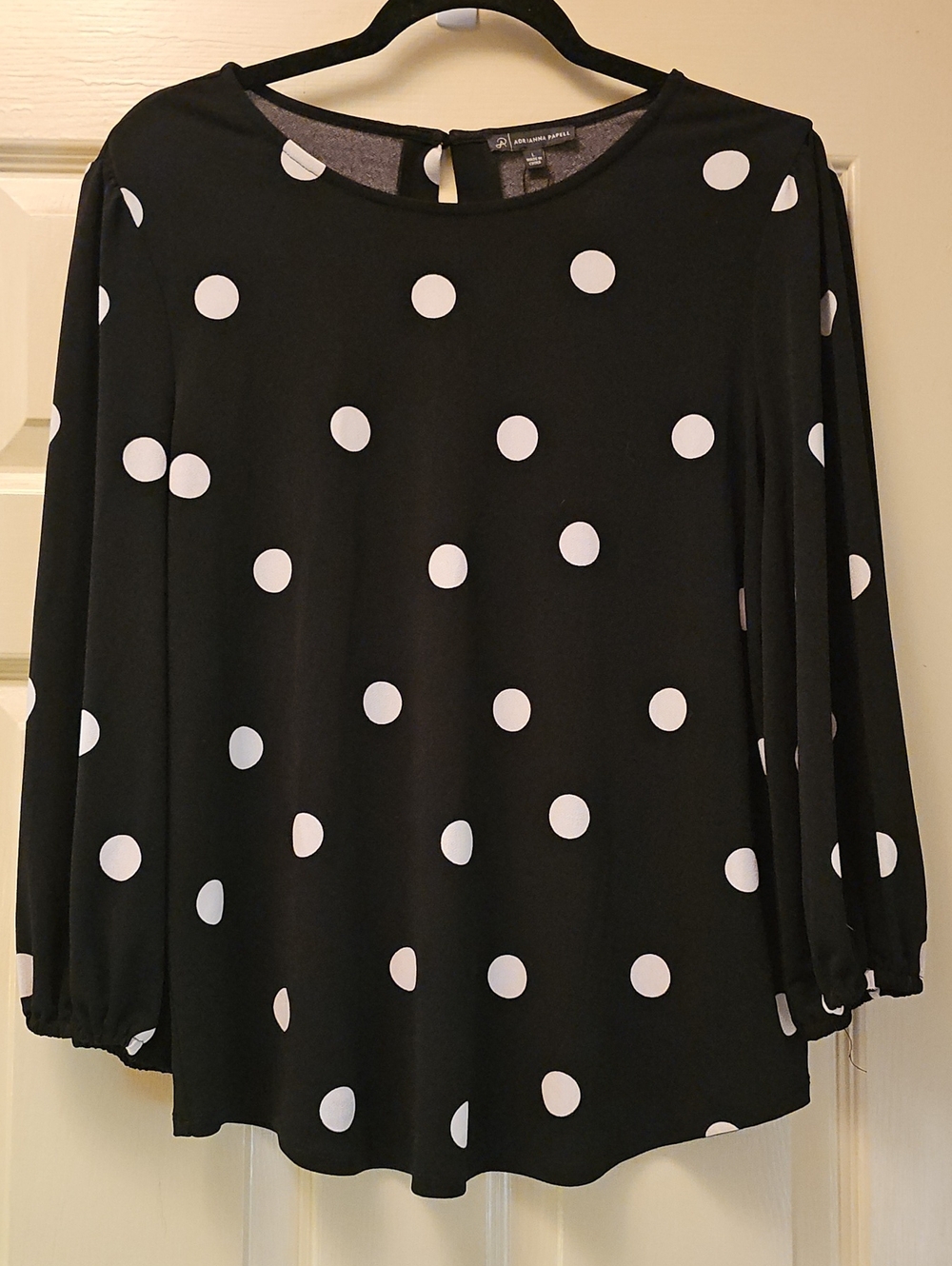 Adrianna Papell Black & White Polka Dot Long-Sleeve Blouse